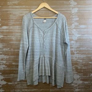 Free People We the Free Coastline Peplum Thermal Top Heathered Gray Boho